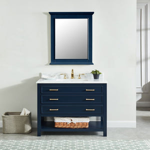 North Harbor Navy Blue Freestanding Cabinet with Single Basin Integrated Sink and Countertop - Three Drawers (37' x 34.75' x 22')