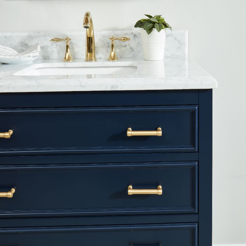 North Harbor Navy Blue Freestanding Cabinet with Single Basin Integrated Sink and Countertop - Three Drawers (37' x 34.75' x 22')