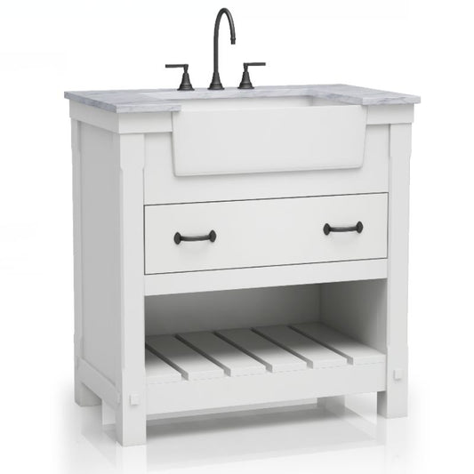 Park Mill White Freestanding Cabinet with Single Basin Integrated Sink and Countertop - One Drawer (37" x 35" x 22")