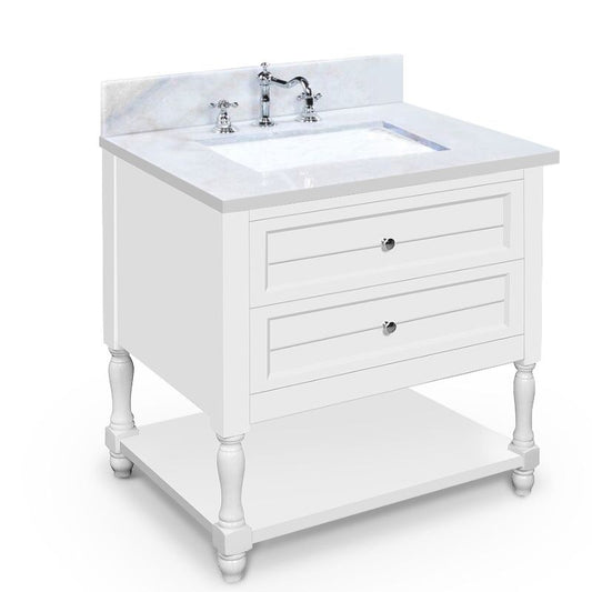 Hartwell Cove Dove White Freestanding Cabinet with Single Basin Integrated Sink and Countertop - Two Drawers (31" x 35" x 22")