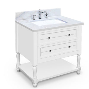 Hartwell Cove Dove White Freestanding Cabinet with Single Basin Integrated Sink and Countertop - Two Drawers (37' x 35' x 22')