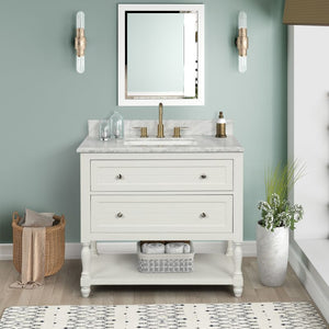 Wilora Hartwell Cove Dove White Freestanding Cabinet with Double Basin  Integrated Sink and Countertop - Two Drawers (61 x 35 x 22) – Vevano