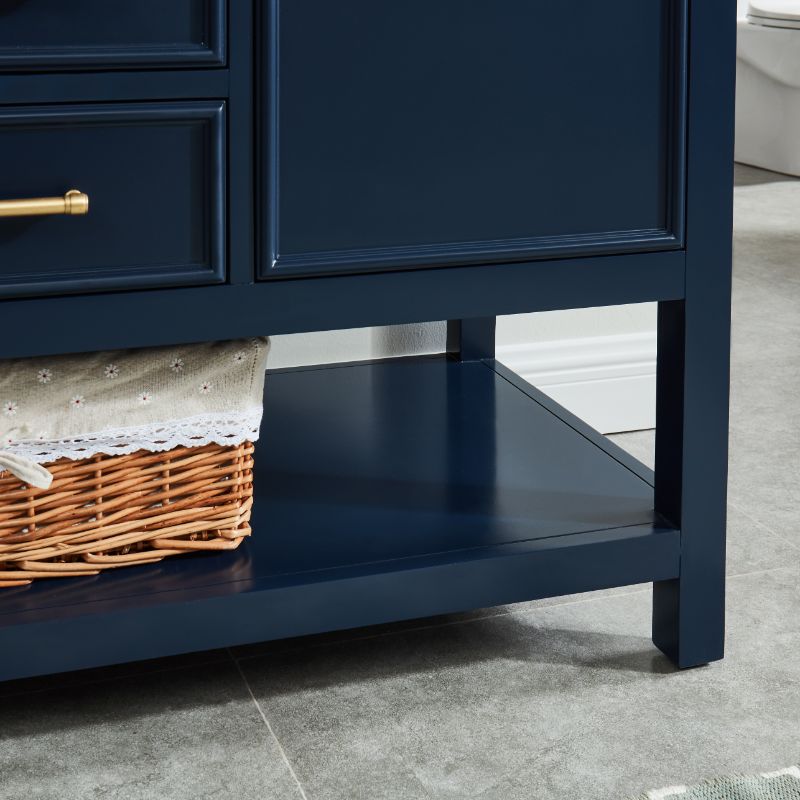 North Harbor Navy Blue Freestanding Cabinet with Single Basin Integrated Sink and Countertop - Three Drawers (49' x 34.75' x 22')