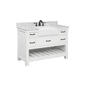 Park Mill White Freestanding Cabinet with Single Basin Integrated Sink and Countertop - Five Drawers (49' x 35' x 22')