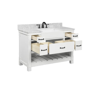 Park Mill White Freestanding Cabinet with Single Basin Integrated Sink and Countertop - Five Drawers (49' x 35' x 22')