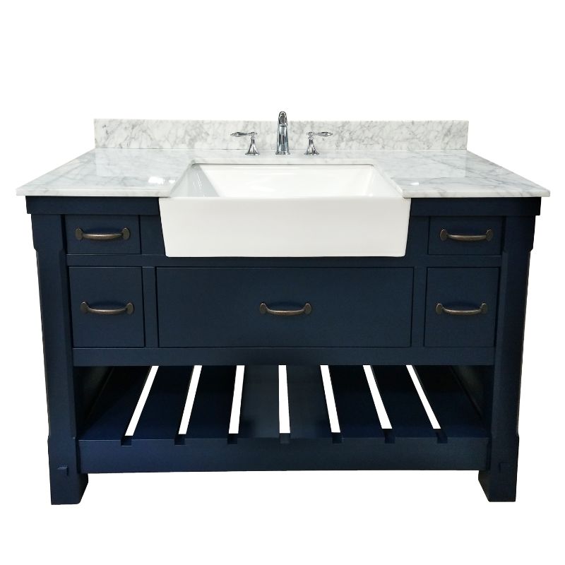Park Mill Navy Blue Freestanding Cabinet with Single Basin Integrated Sink and Countertop - Five Drawers (49' x 35' x 22')