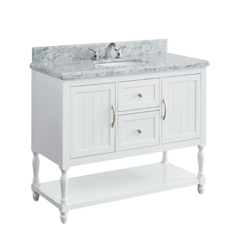 Hartwell Cove Dove White Freestanding Cabinet with Single Basin Integrated Sink and Countertop - Two Drawers (49' x 35' x 22')