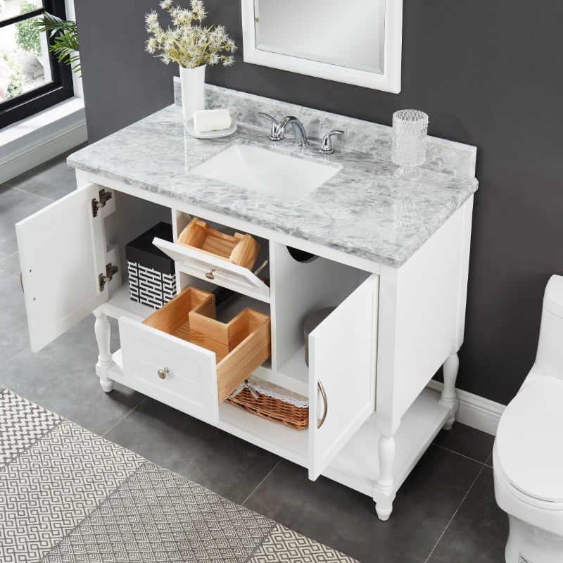 Hartwell Cove Dove White Freestanding Cabinet with Single Basin Integrated Sink and Countertop - Two Drawers (49' x 35' x 22')