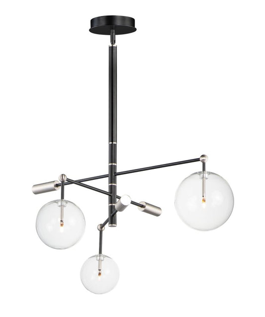 Global 35.5" 3 Light Multi-Light Pendant in Black and Satin Nickel