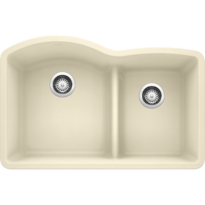 Diamond 32' Granite 60/40 Double-Basin Undermount Kitchen Sink (with Low-Divide) in Biscuit (32' x 20.84' x 9.5')
