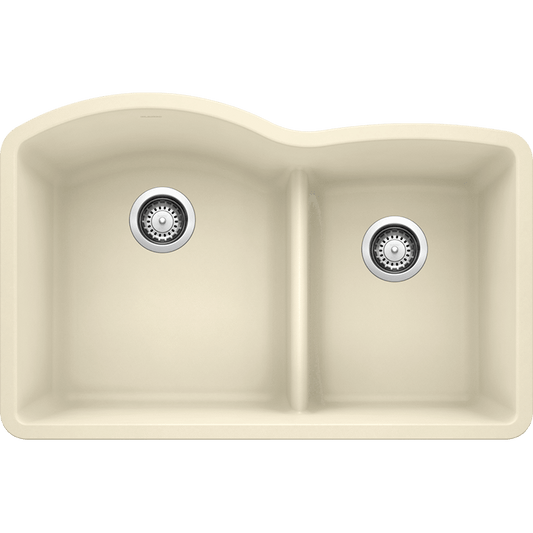 Diamond 32" Granite 60/40 Double-Basin Undermount Kitchen Sink (with Low-Divide) in Biscuit (32" x 20.84" x 9.5")