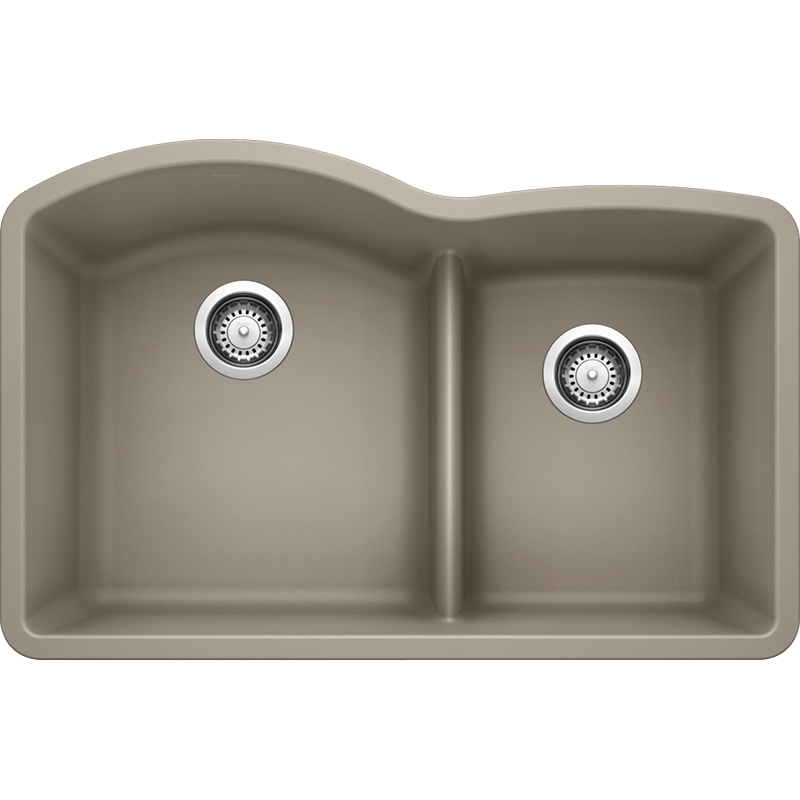 Diamond 32' Granite 60/40 Double-Basin Undermount Kitchen Sink (with Low-Divide) in Truffle (32' x 20.84' x 9.5')