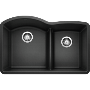 Diamond 32' Granite 60/40 Double-Basin Undermount Kitchen Sink (with Low-Divide) in Anthracite (32' x 20.84' x 9.5')