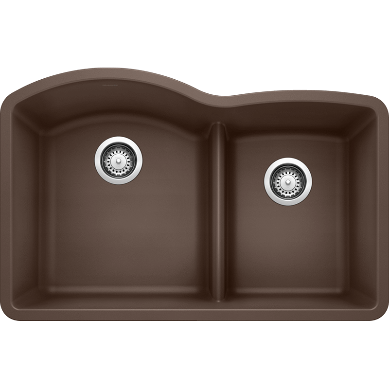 Diamond 32' Granite 60/40 Double-Basin Undermount Kitchen Sink (with Low-Divide) in Cafe Brown (32' x 20.84' x 9.5')