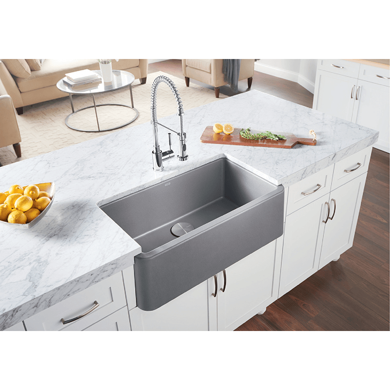 Ikon 32.31' Granite Single-Basin Farmhouse Apron Kitchen Sink in Metallic Grey (32.31' x 18.31' x 9.25')