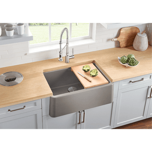 Ikon 29.31' Silgranit Single-Basin Farmhouse Apron Kitchen Sink in White (29.31' x 18.25' x 9.25')