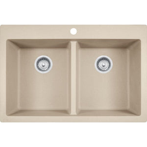 Primo 33' Granite Double Basin Drop-In Kitchen Sink in Champagne