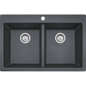 Primo 33' Granite Double Basin Drop-In Kitchen Sink in Graphite