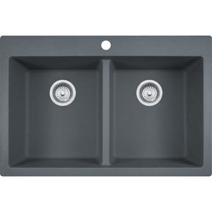 Primo 33' Granite Double Basin Drop-In Kitchen Sink in Shadow Grey