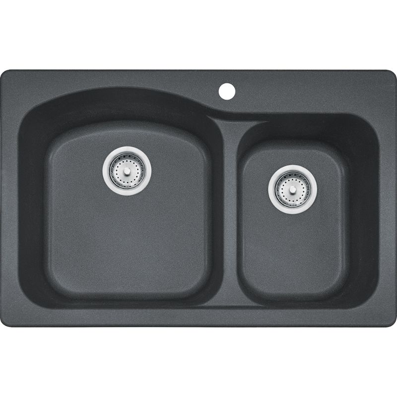 Gravity 33' Granite Double Basin Drop-In Kitchen Sink in Graphite - 17' Basin