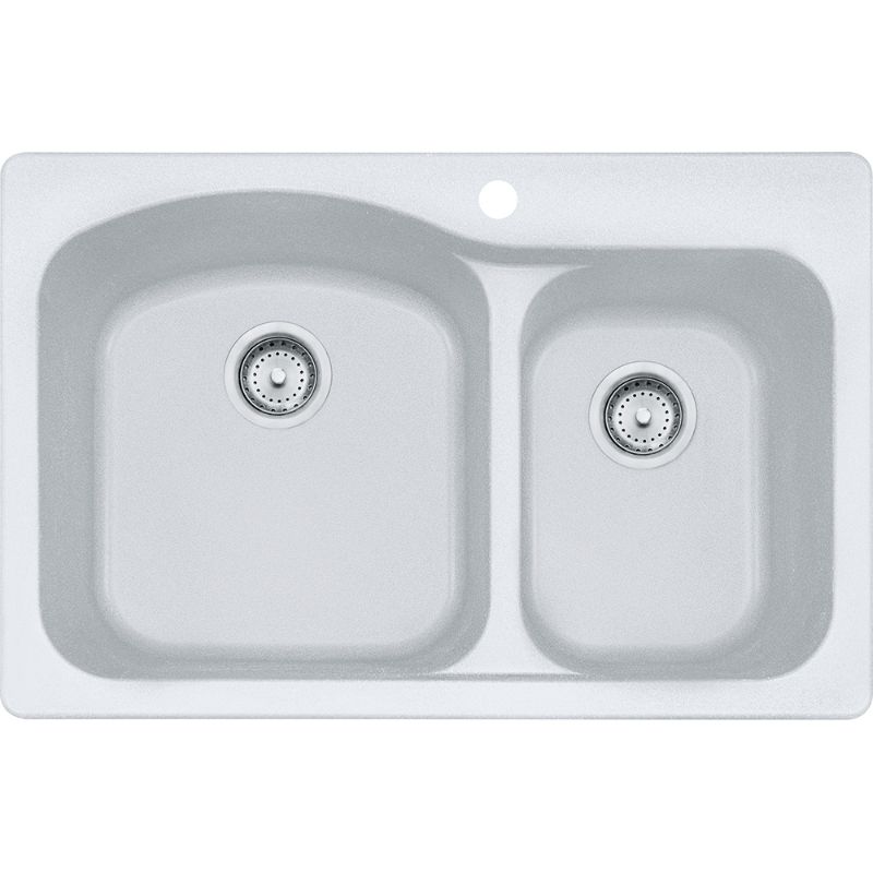 Gravity 33' Granite Double Basin Drop-In Kitchen Sink in White - 17' Basin
