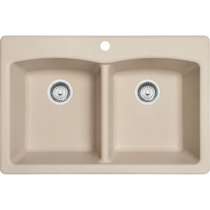 Ellipse Granite Double Basin Dual-Mount Kitchen Sink in Champagne - 16.88' Basin Width