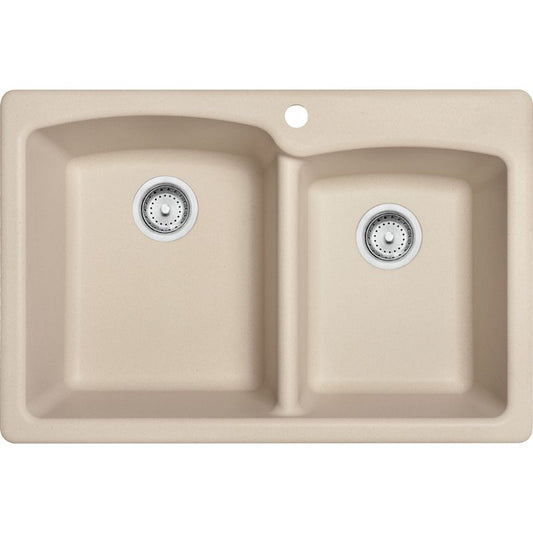 Ellipse Granite Double Basin Dual-Mount Kitchen Sink in Champagne - 15.5" Basin Width