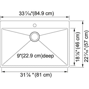 Vector 33.44' Stainless Steel Single Basin Drop-In Kitchen Sink - 18.13' Basin Length