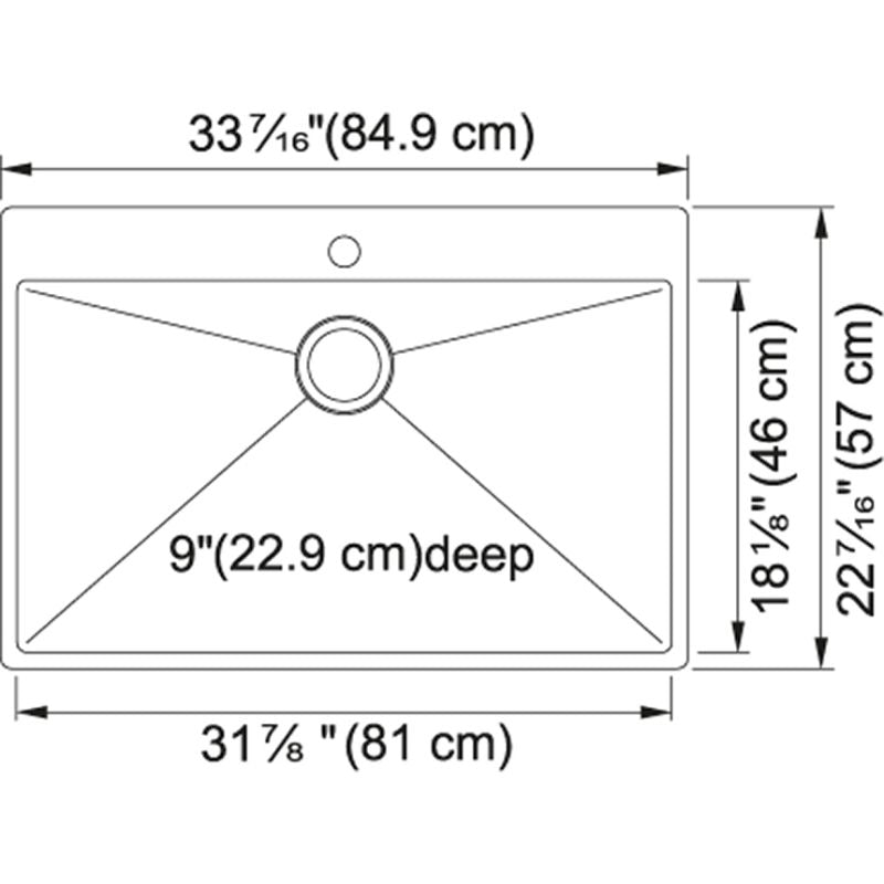 Vector 33.44' Stainless Steel Single Basin Drop-In Kitchen Sink - 18.13' Basin Length