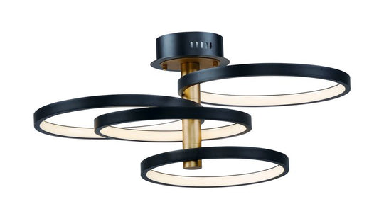 Hoopla 33.5" 4 Light Multi-Light Pendant in Black and Gold