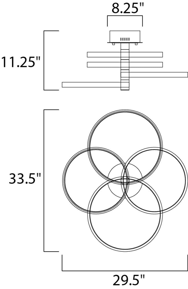 Hoopla 33.5' 4 Light Multi-Light Pendant in Black and Gold