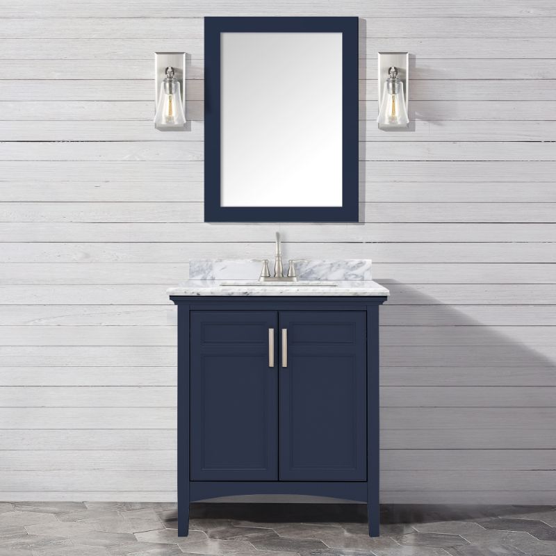 Ellis Midnight Blue Freestanding Vanity with Integrated Sink and Countertop - Two Doors (24' x 34.13' x 22')