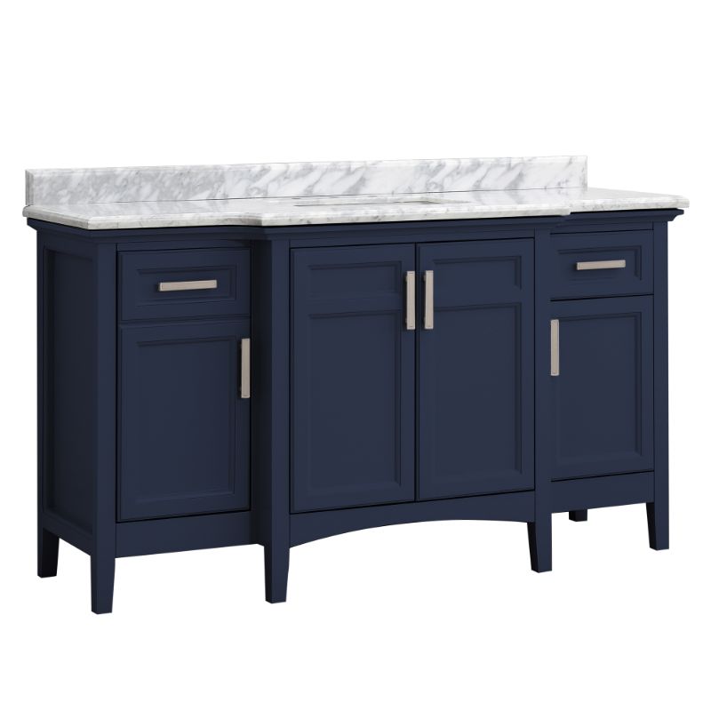 Ellis Midnight Blue Freestanding Vanity with Integrated Sink and Countertop - Four Doors (60' x 34.5' x 22')