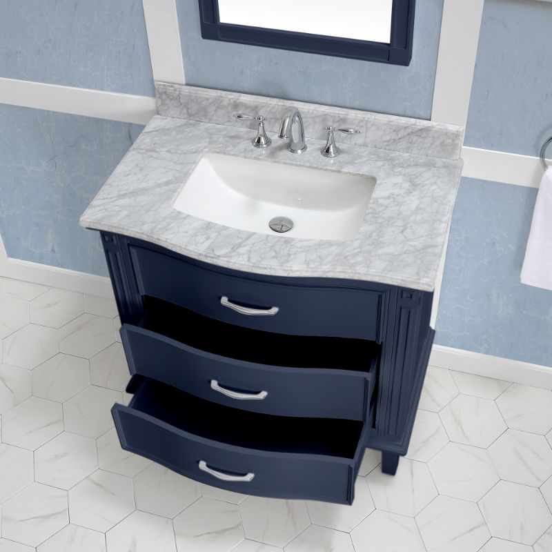 Mira Midnight Blue Freestanding Vanity with Integrated Sink and Countertop - Two Drawers (36' x 34.5' x 21.88')