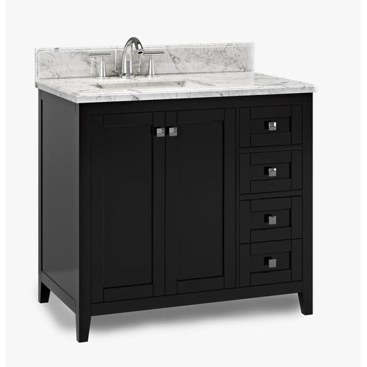Beck Espresso Freestanding Vanity Cabinet with Single Basin Integrated Sink and Countertop - Two Doors Three Drawers (37" x 34.5" x 22")