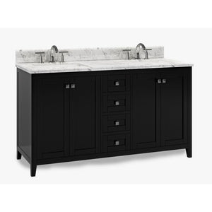 Beck Espresso Freestanding Vanity Cabinet with Double Basin Integrated Sink and Countertop - Four Doors Four Drawers (61' x 34.5' x 22')