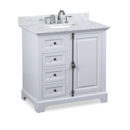 Hillsdale Dove White Freestanding Vanity Cabinet with Single Basin Integrated Sink and Countertop - One Door Two Drawers (37" x 34.5" x 22")