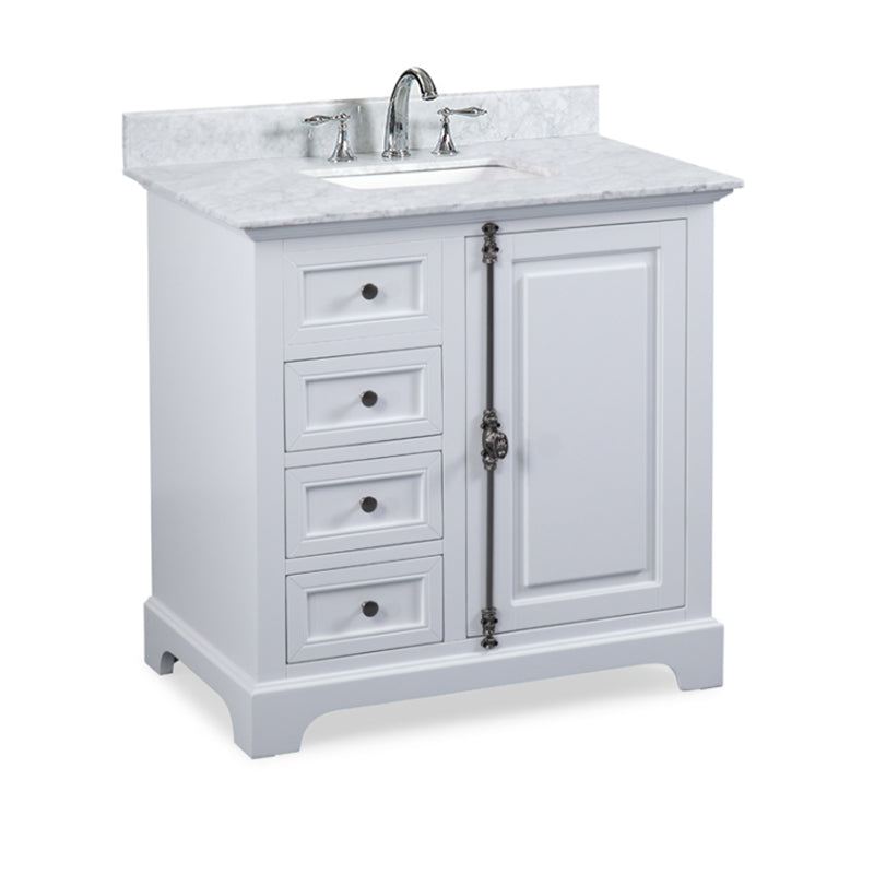 Hillsdale Dove White Freestanding Vanity Cabinet with Single Basin Integrated Sink and Countertop - One Door Two Drawers (37' x 34.5' x 22')