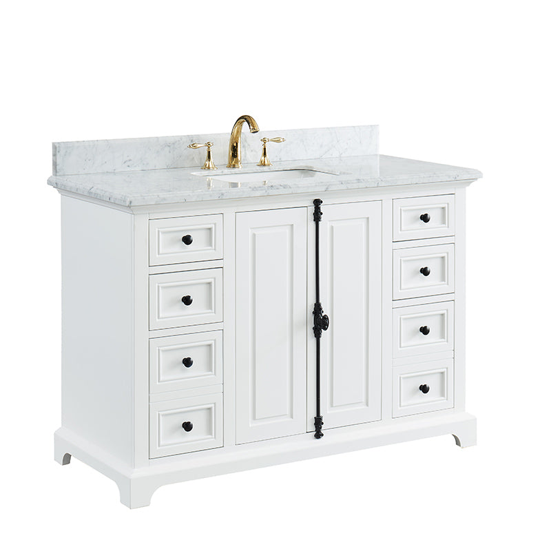Hillsdale Dove White Freestanding Vanity Cabinet with Single Basin Integrated Sink and Countertop - Two Doors Six Drawers (49' x 34.5' x 22')