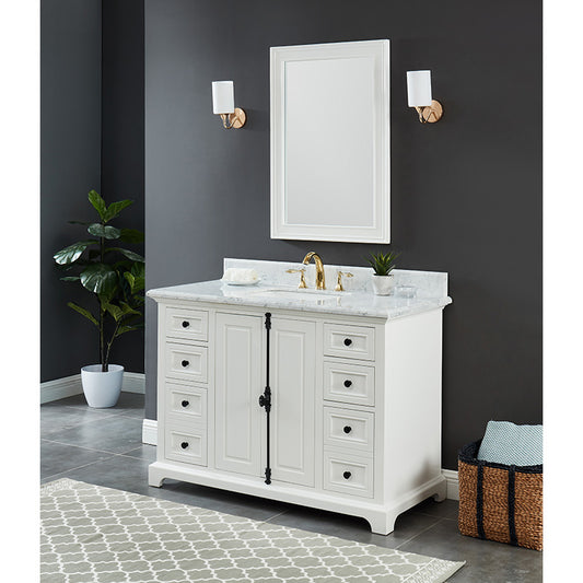 Hillsdale Dove White Freestanding Vanity Cabinet with Single Basin Integrated Sink and Countertop - Two Doors Six Drawers (49" x 34.5" x 22")
