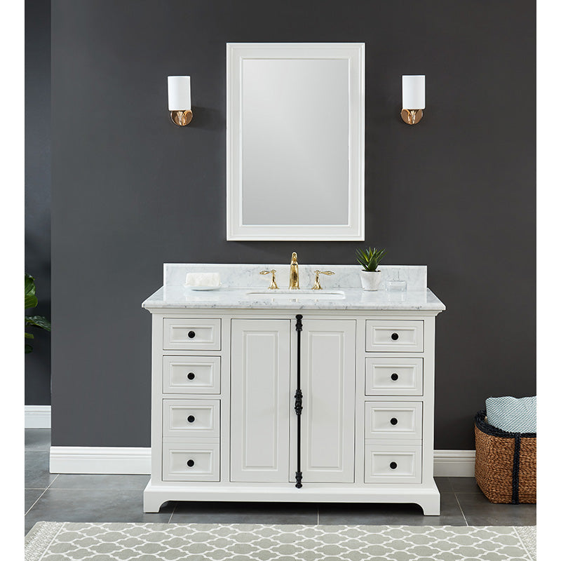 Hillsdale Dove White Freestanding Vanity Cabinet with Single Basin Integrated Sink and Countertop - Two Doors Six Drawers (49' x 34.5' x 22')