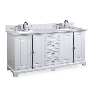Hillsdale Dove White Freestanding Vanity Cabinet with Double Basin Integrated Sink and Countertop - Four Doors Four Drawers (61' x 34.5' x 22')
