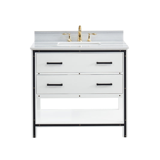 Axel Dove White Freestanding Vanity Cabinet with Single Basin Integrated Sink and Countertop - Two Drawers (37" x 34.5" x 22")