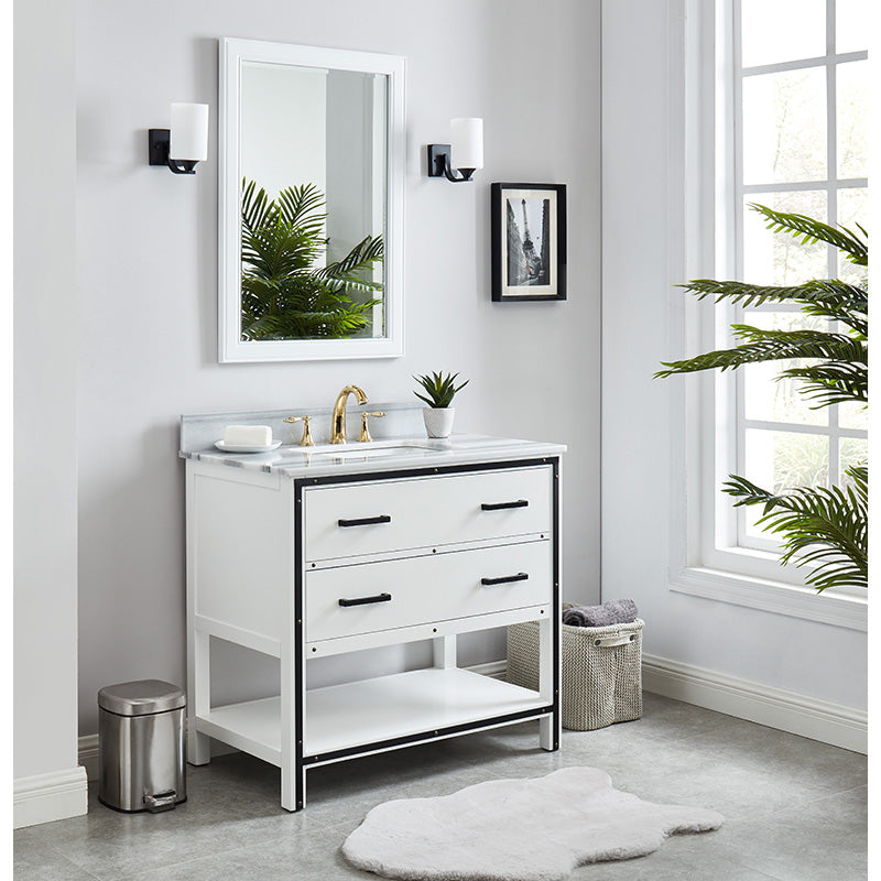 Axel Dove White Freestanding Vanity Cabinet with Single Basin Integrated Sink and Countertop - Two Drawers (37' x 34.5' x 22')
