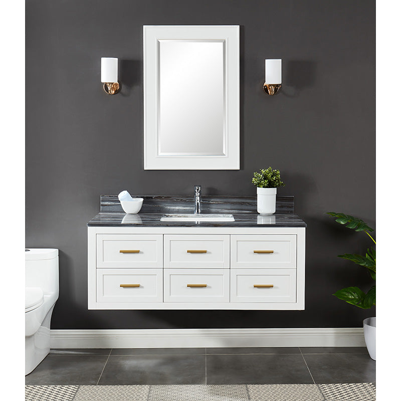 Caulder Dove White Freestanding Vanity Cabinet with Single Basin Integrated Sink and Countertop - Six Drawers (49' x 34.5' x 22')