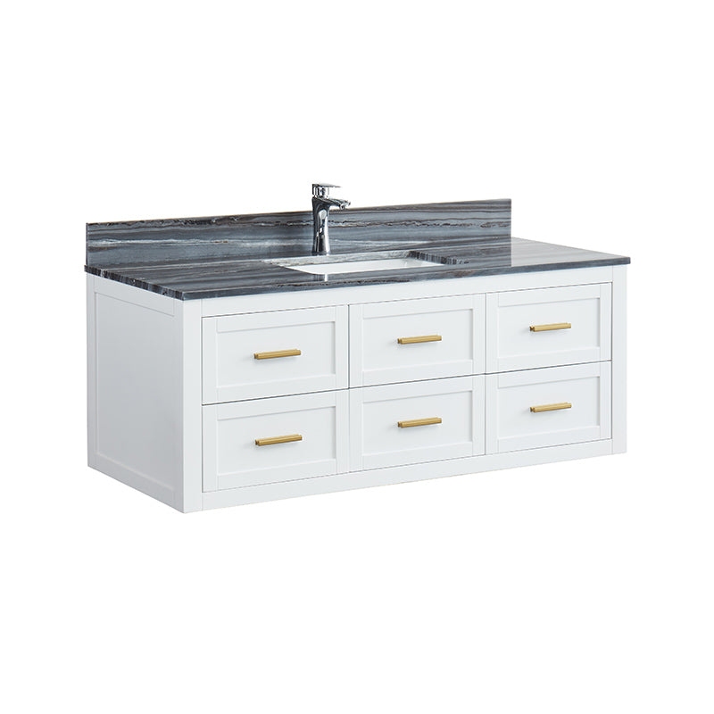 Caulder Dove White Freestanding Vanity Cabinet with Single Basin Integrated Sink and Countertop - Six Drawers (49' x 34.5' x 22')