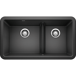 Ikon 33' Granite Double Basin Farmhouse Kitchen Sink in Black