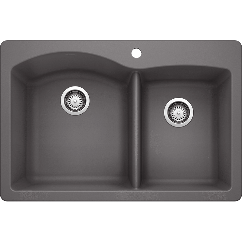 Diamond 33' Granite 60/40 Double-Basin Dual-Mount Kitchen Sink in Cinder (33' x 22' x 9.5')