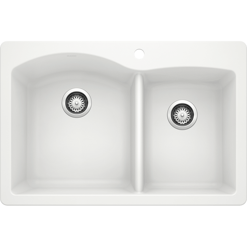 Diamond 33' Granite 60/40 Double-Basin Dual-Mount Kitchen Sink in White (33' x 22' x 9.5')