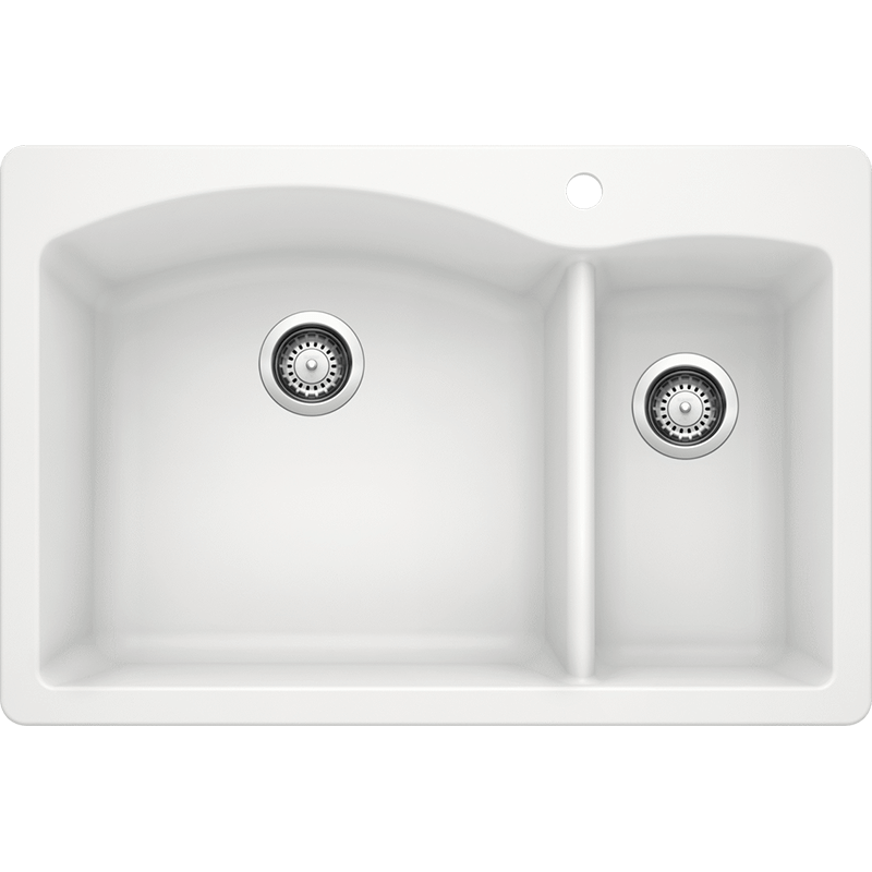 Diamond 33' Granite 70/30 Double-Basin Dual-Mount Kitchen Sink in White (33' x 22' x 9.5')